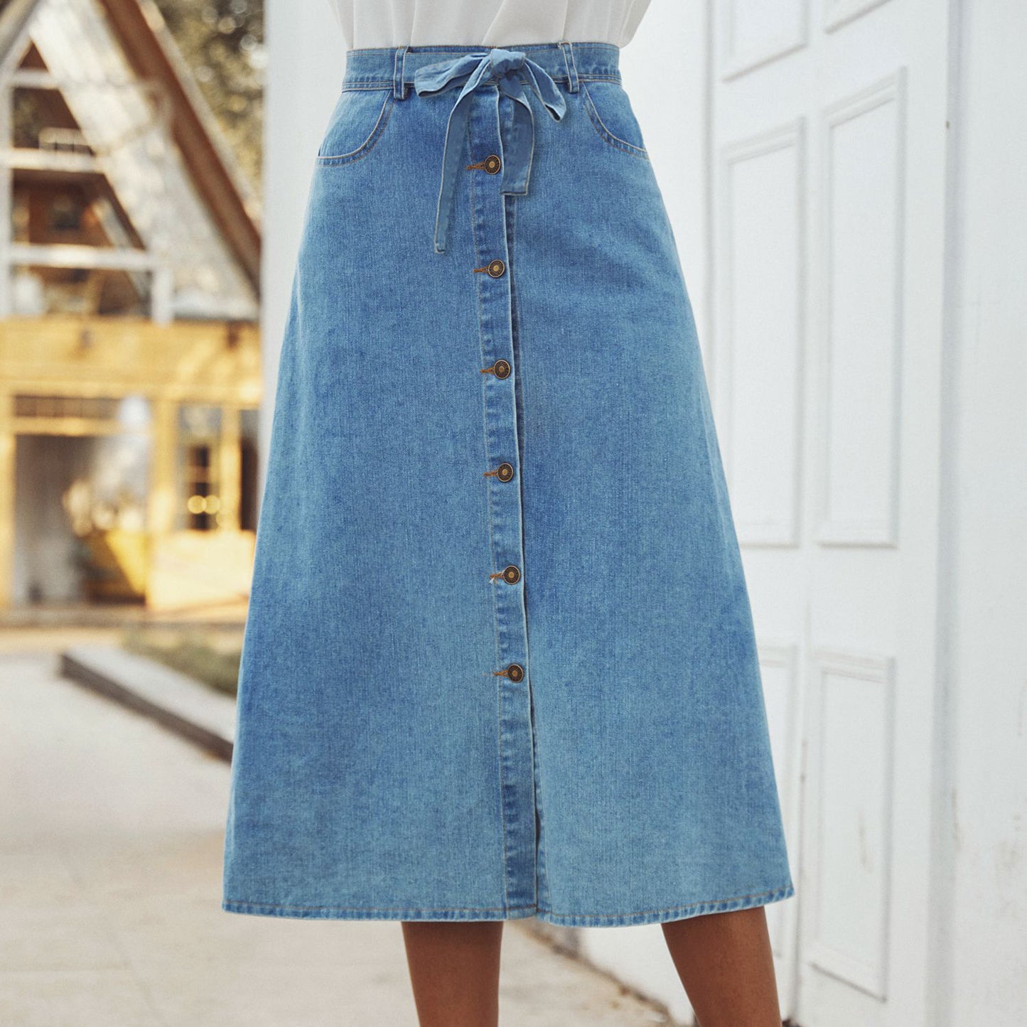 High waist denim skirt