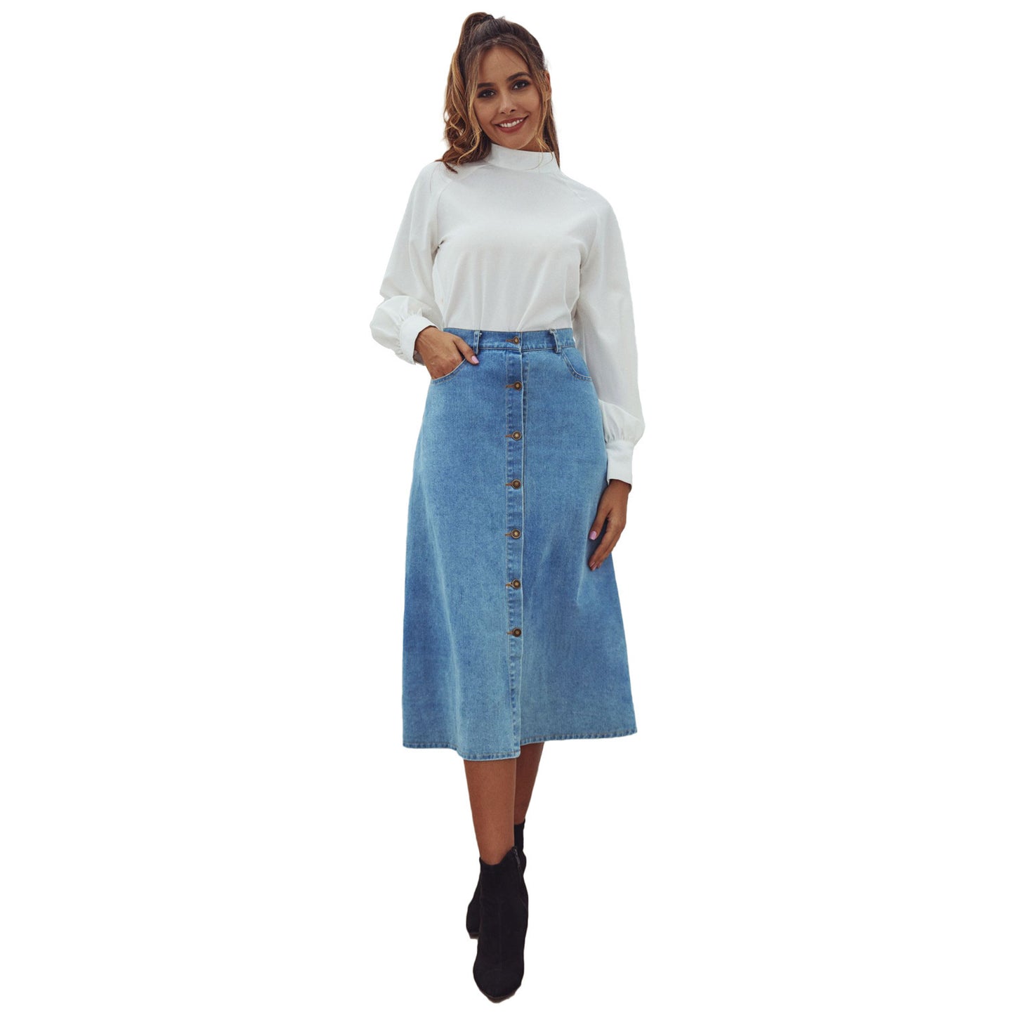 High waist denim skirt